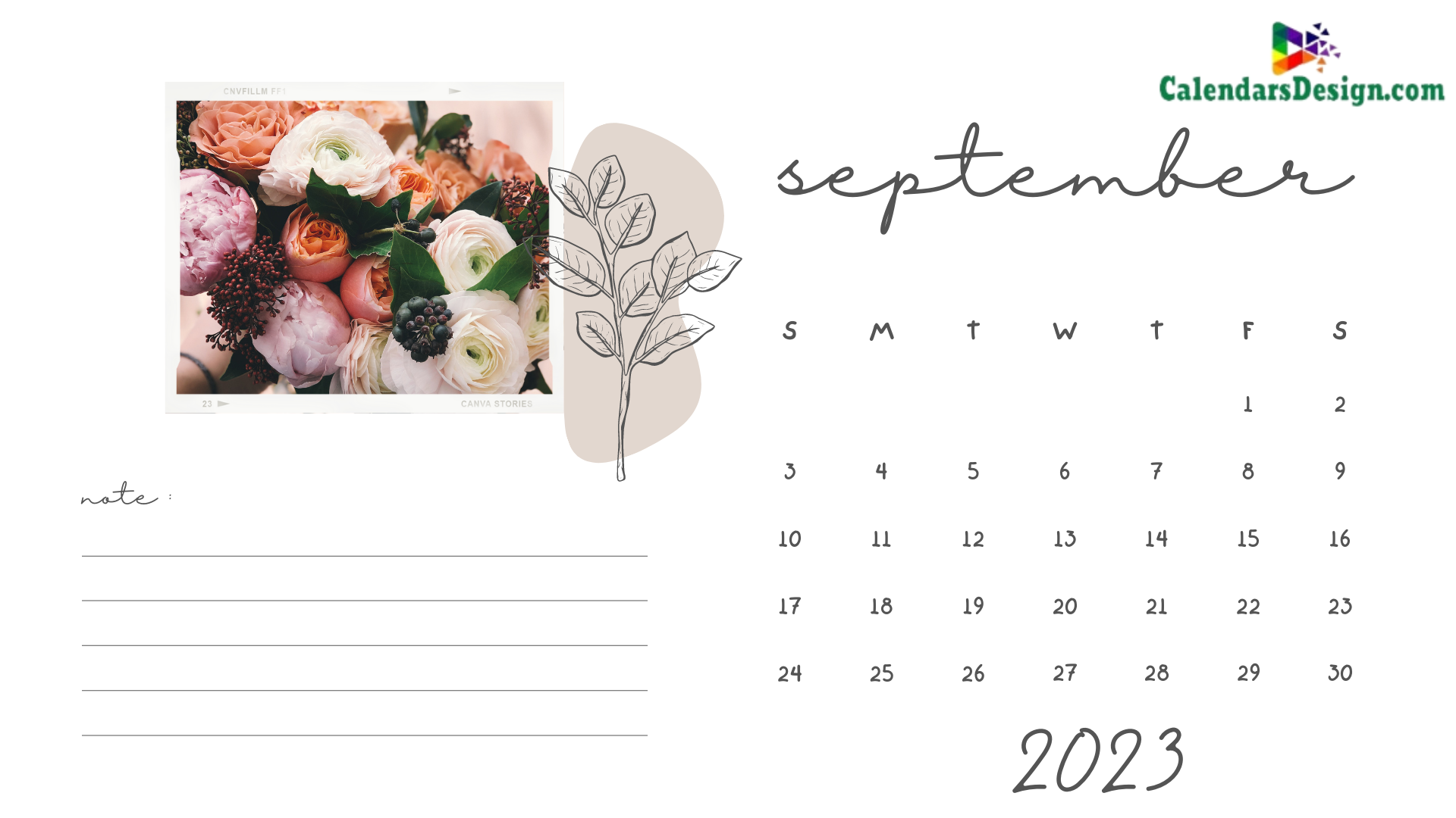 September 2023 Wall Calendar for Home
