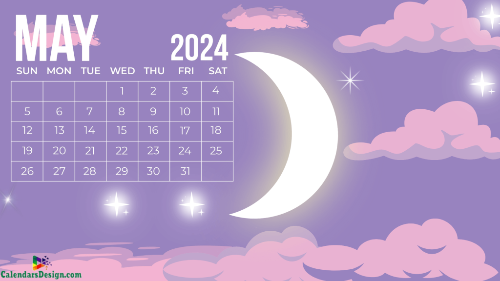 Cute Cloudy Moon May 2024 Calendar