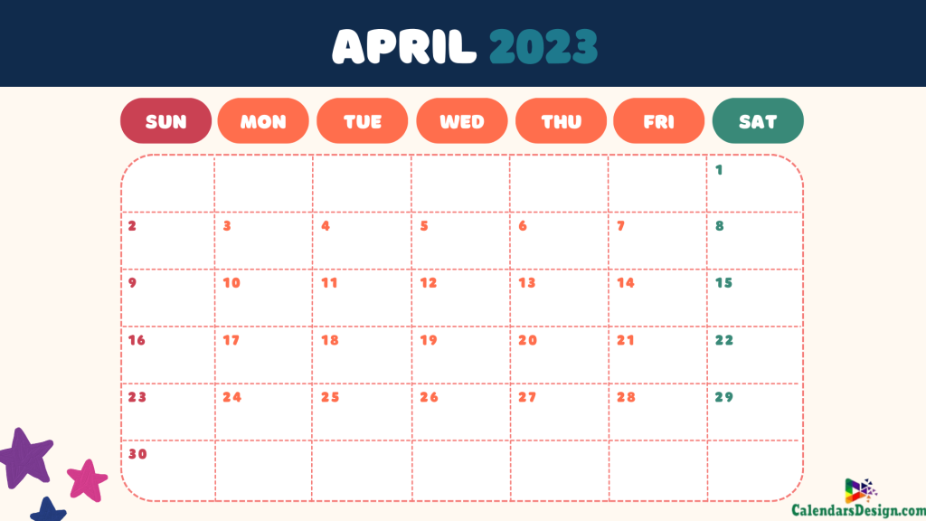 Cute Design April 2024 Calendar
