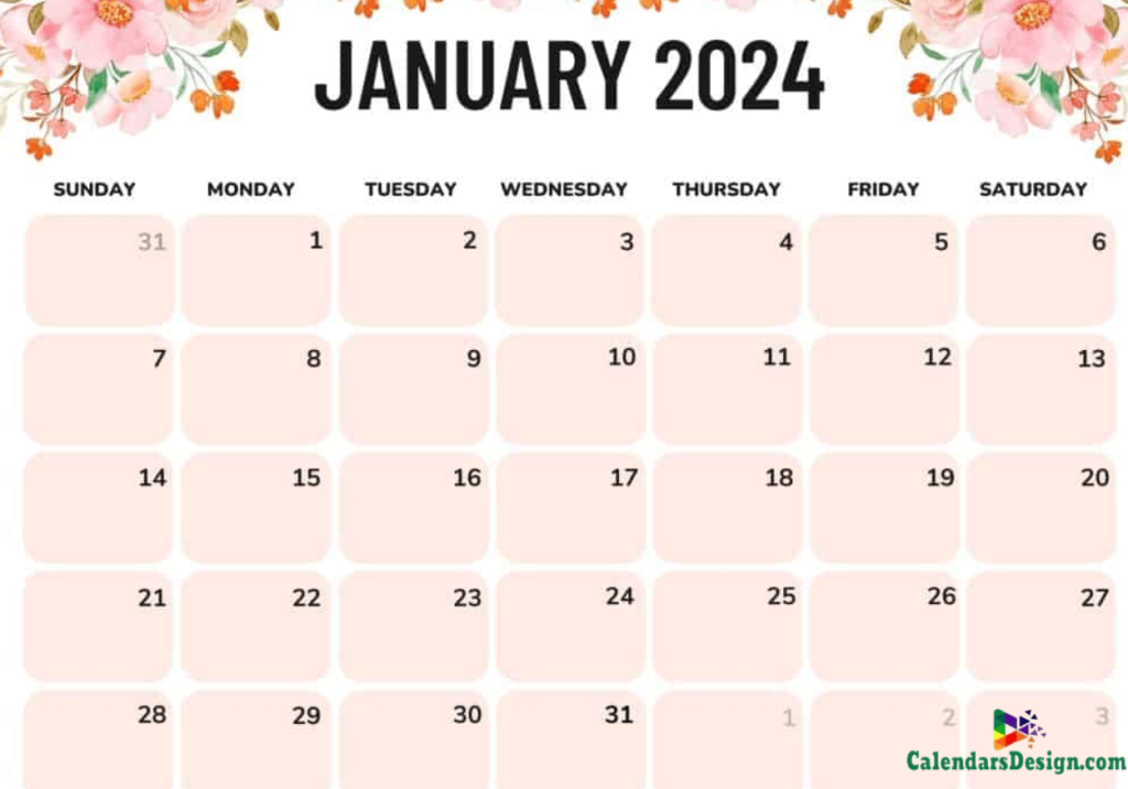 Cute January 2024 calendar latest designs