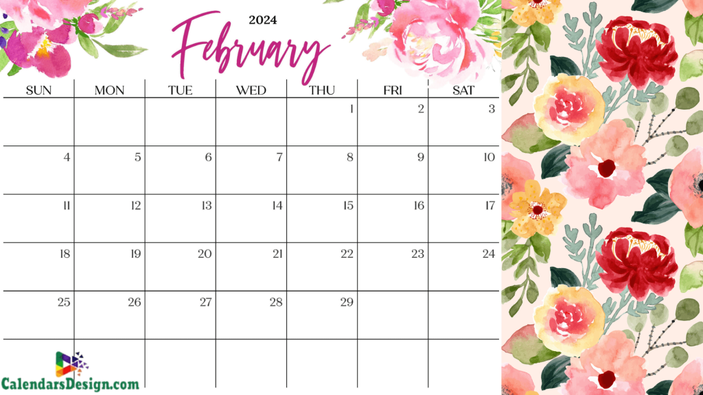 Decorative Feb 2024 Cute calendar