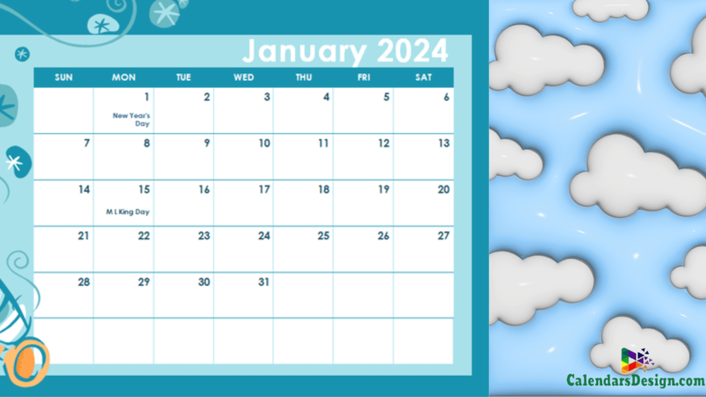 Decorative January 2024 Cute Calendar