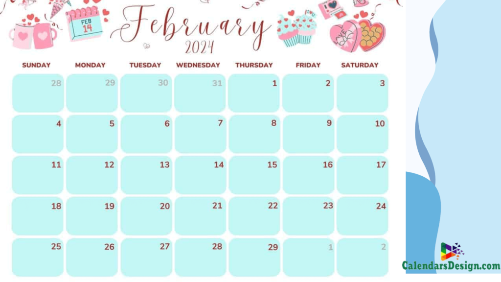 February 2024 Calendar Cute Design
