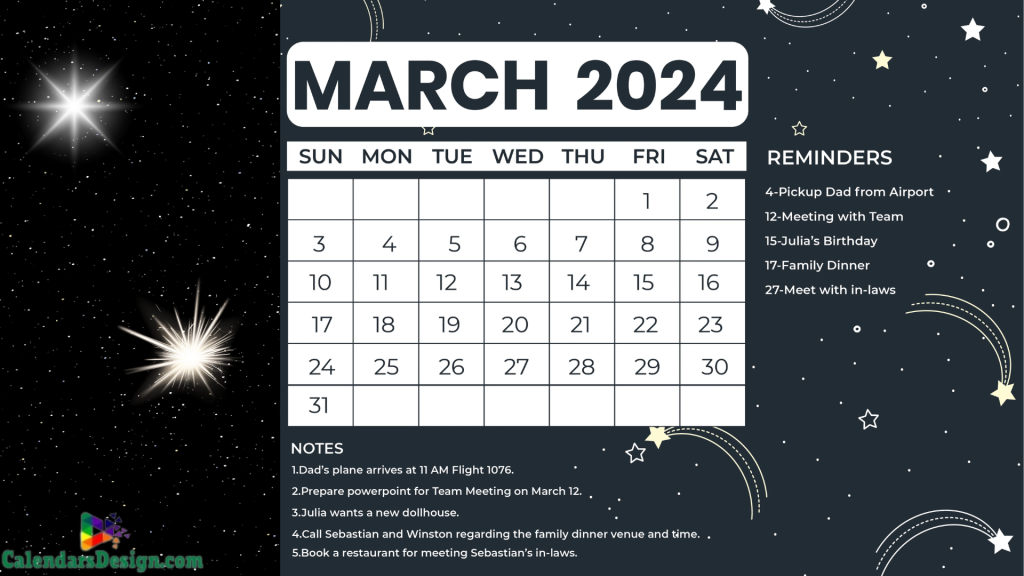 Latest March 2024 Cute Calendar