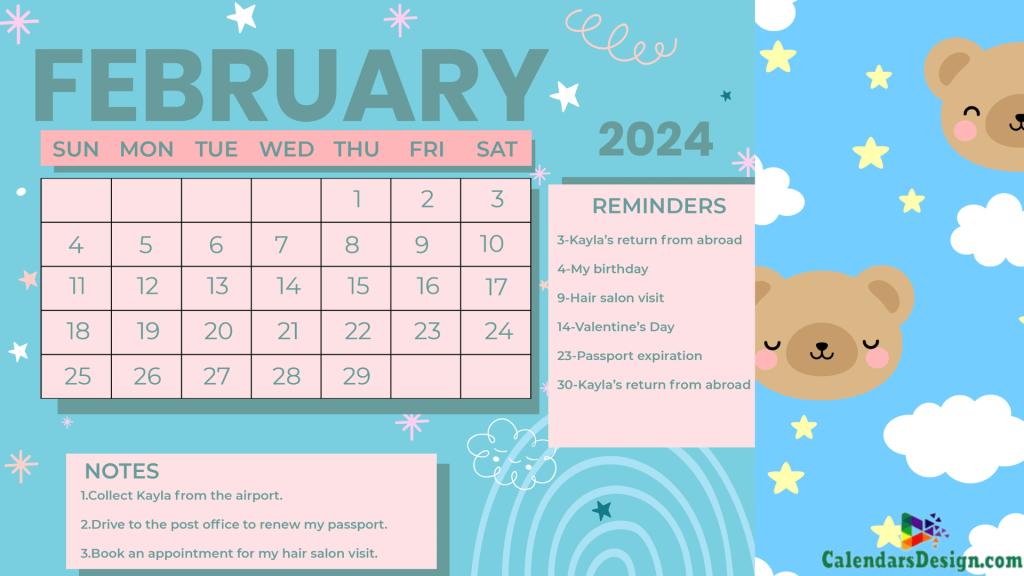 New Cute February 2024 Calendar Design