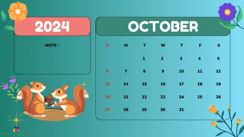 Cute October 2024 Calendar Design